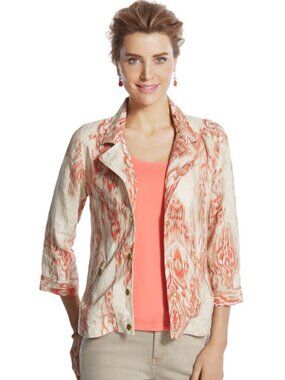 Chico's Ikat Print 100% Linen Jacket Size 1 (8)